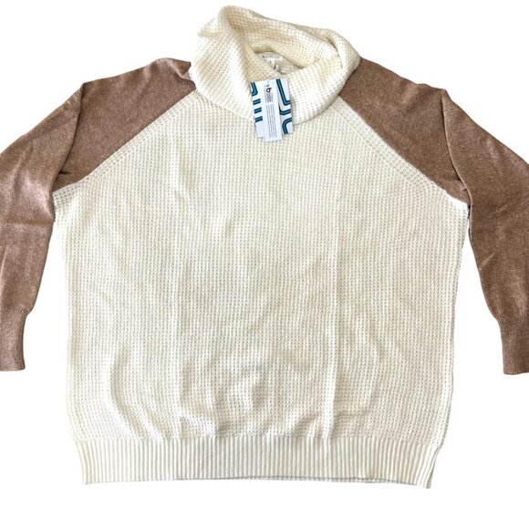 Market & Spruce Colorblock Cowl Neck Waffle Knit Sweater Cream Tan Size 3X NWT - Picture 6 of 11
